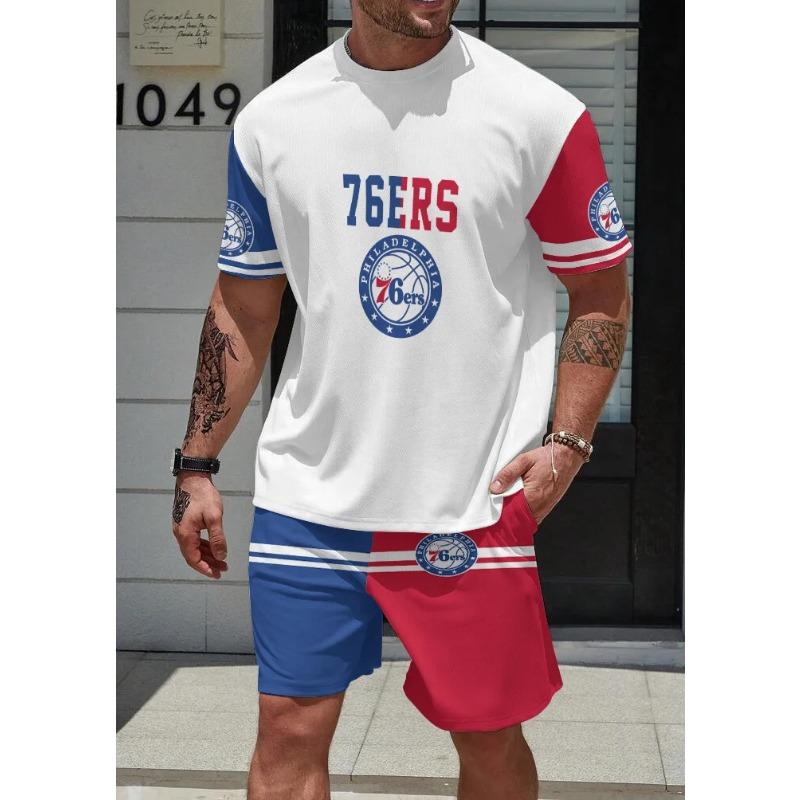 Men's Summer 3D Printed Casual Set Fashionable Comfortable Loose Color Printed Ball Sport Wear