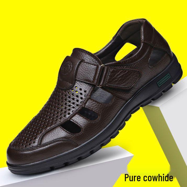 2023 Men's Cool Genuine Cowhide Leather Sandals: Breathable, Soft Sole, Casual Dad Style