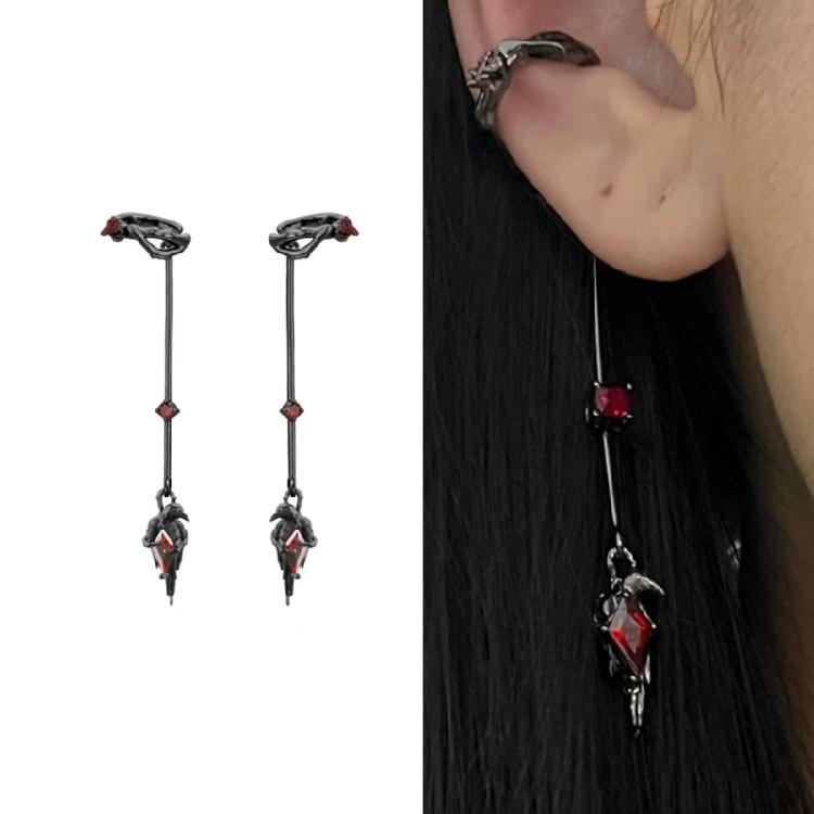 Mysterious Animal Ear Cuff Clip On Dark Jewelry Unisex Gothic With Rose Detail Stylish Eardrop Earhook Pendant Gift