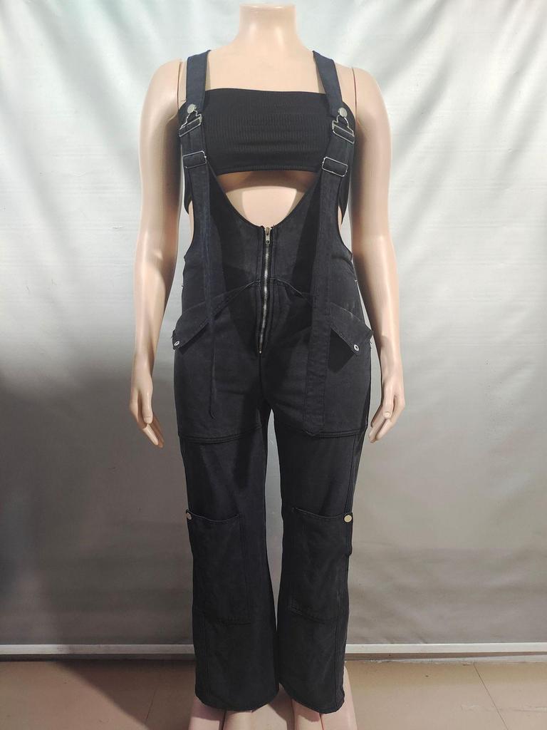 Women's European & American Denim Overalls - Summer Casual Zipper Washed One-piece Long Pants