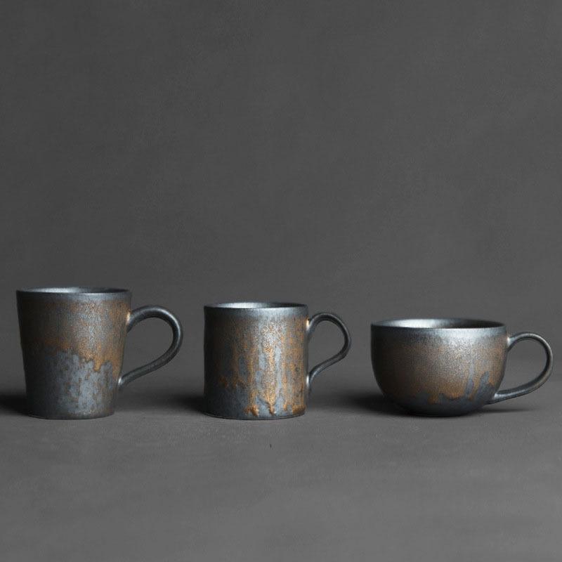 Japanese kiln blackened gold handle master tea cup handmade retro stoneware coffee milk tea cup