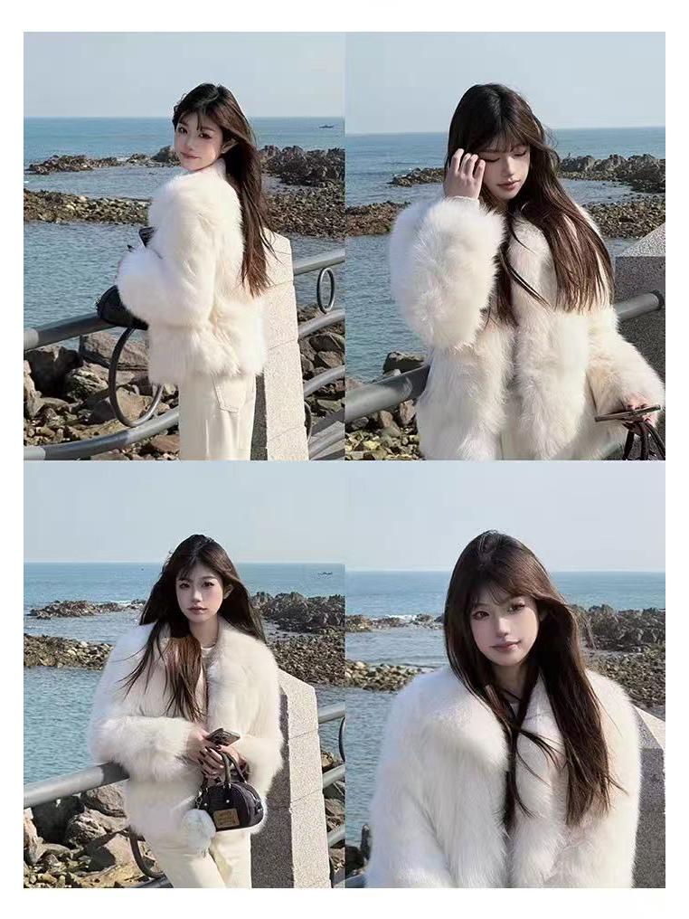 Stylish Mid-Length Winter Overcoat In Luxe Imitation Fox Fur
