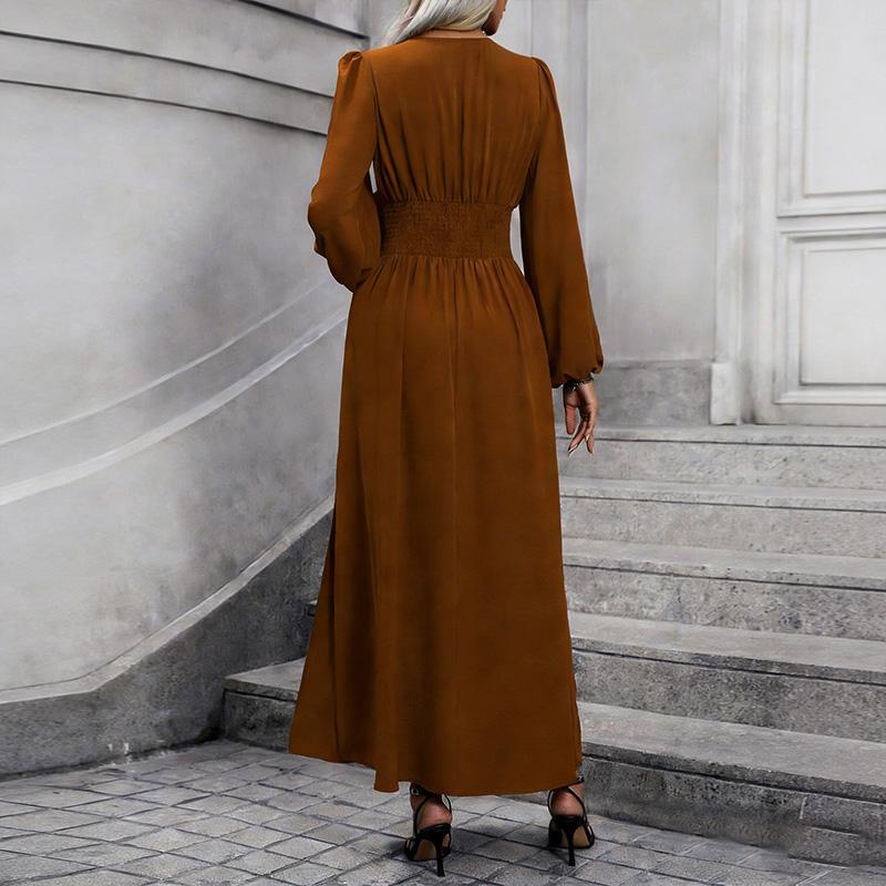 Women's Puff Sleeve Smocked High Slit Dress Fall Winter Elegant Party Dress for Women