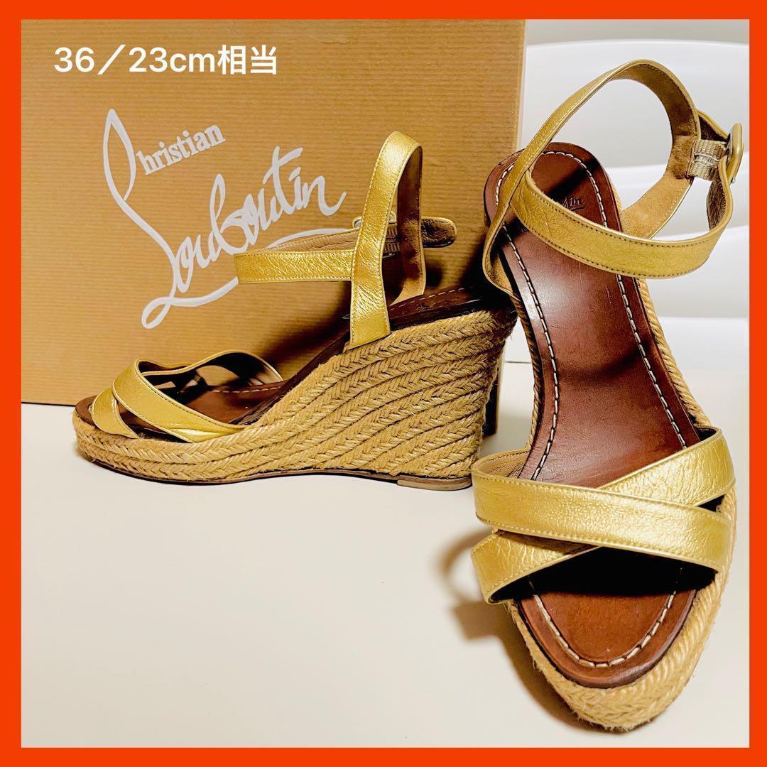 

[USED] Rare color Louboutin sandals, size 36, gold, espadrilles, wedge soles