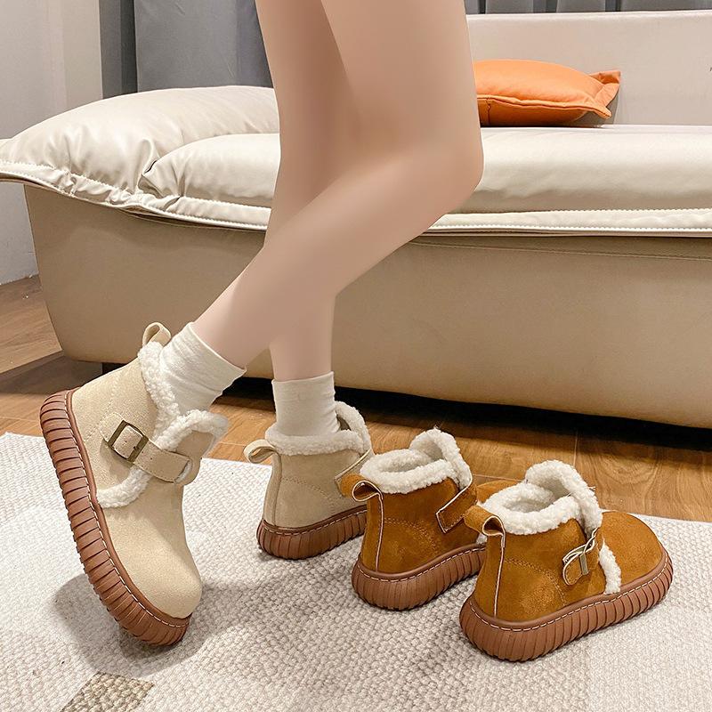 Fleece, Thickened and Ugly, Cute Non-slip Bread Cotton Shoes, Trendy Autumn and Winter 2025 New Northeast Thick-soled Women's Snow Boots