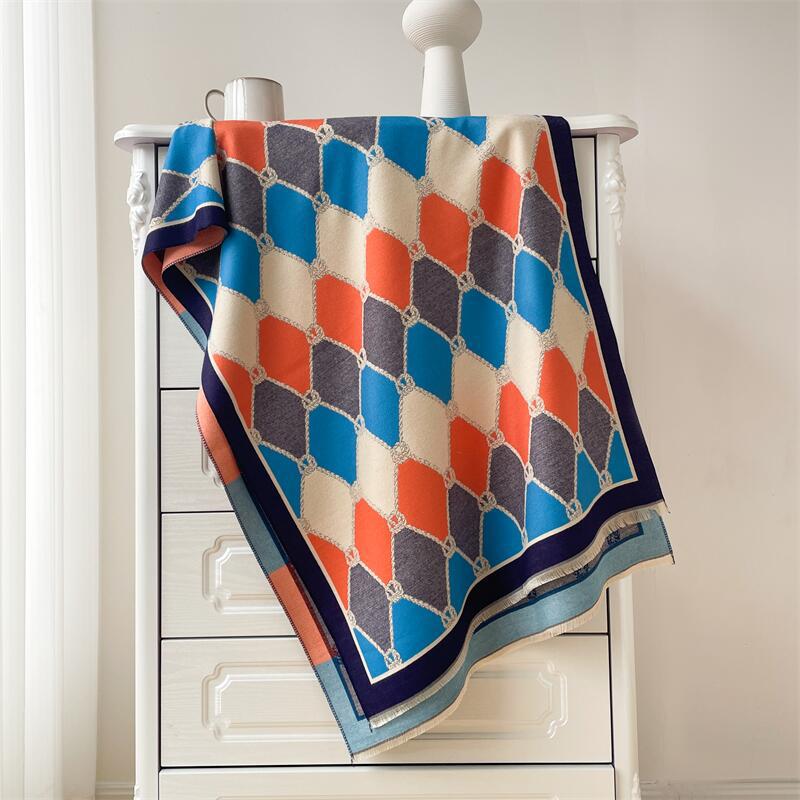 New color matching rhombus plaid imitation cashmere scarf women's versatile thickened thermal air conditioner shawl scarf