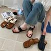 Set of toe casual slope heel cool slippers for summer new retro Korean version square head word beach women flat shoes