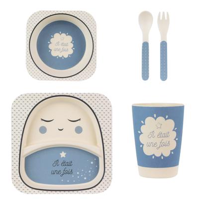 [Q7765] - Bamboo Children's Meal Set 'Once Upon a Time' Blue - (5 Pieces)