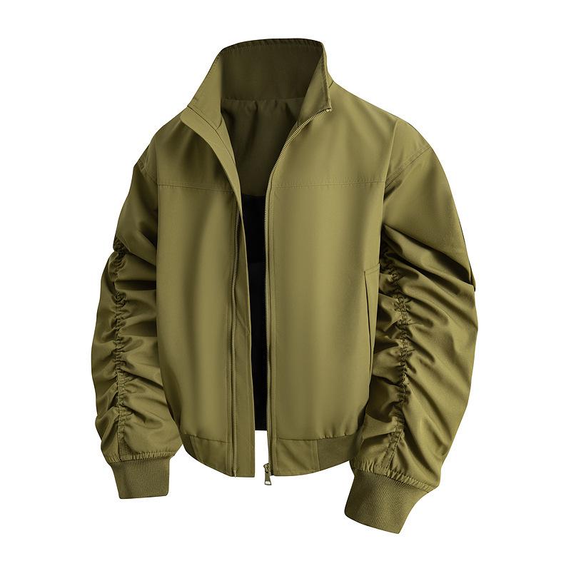 Men's Windproof Stand Collar Workwear Jacket - American Style, Three-Proof, Short, Loose Fit, for Spring & Autumn.