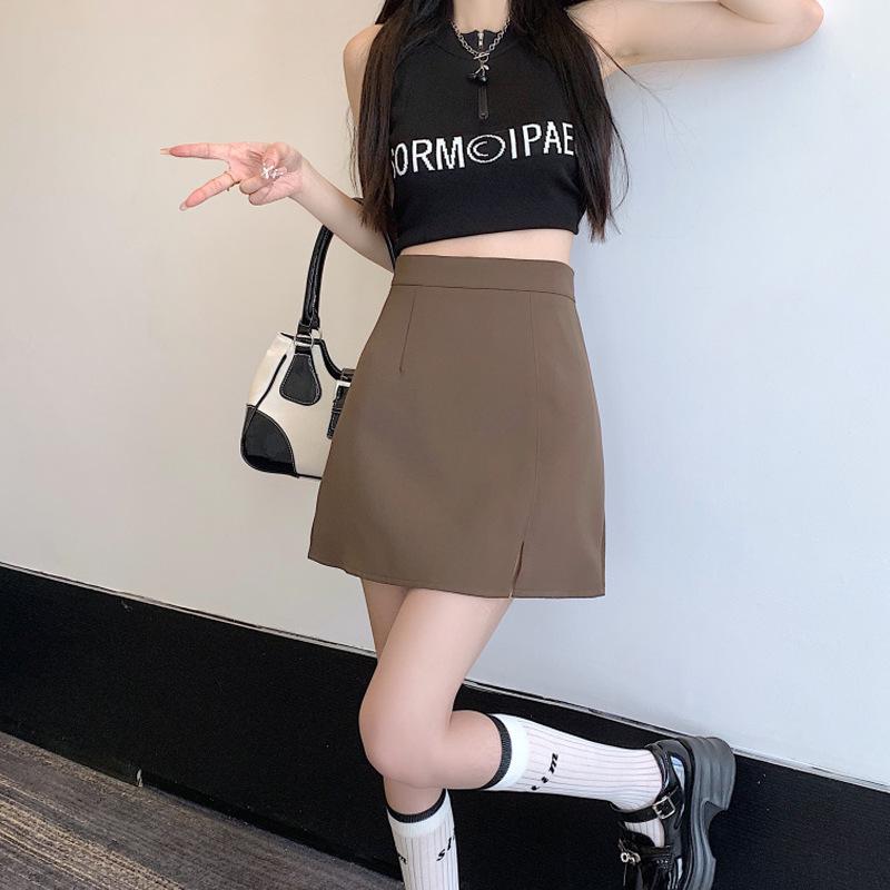 2023 High-Waisted A-Line Black Short Skirt - Women's Plus Size, Spring & Autumn Suit Fabric