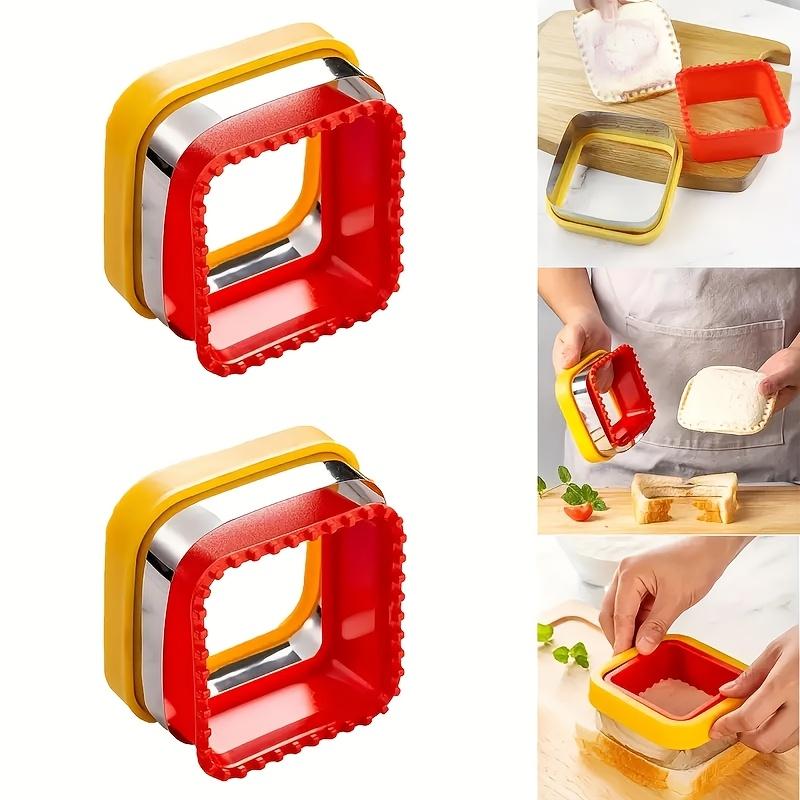 Sandwich Cutter and Sealer Set Stainless Steel and Plastic Cookie Cutters Square Pastry Cutter for Lunchbox Decorations Baking Tools