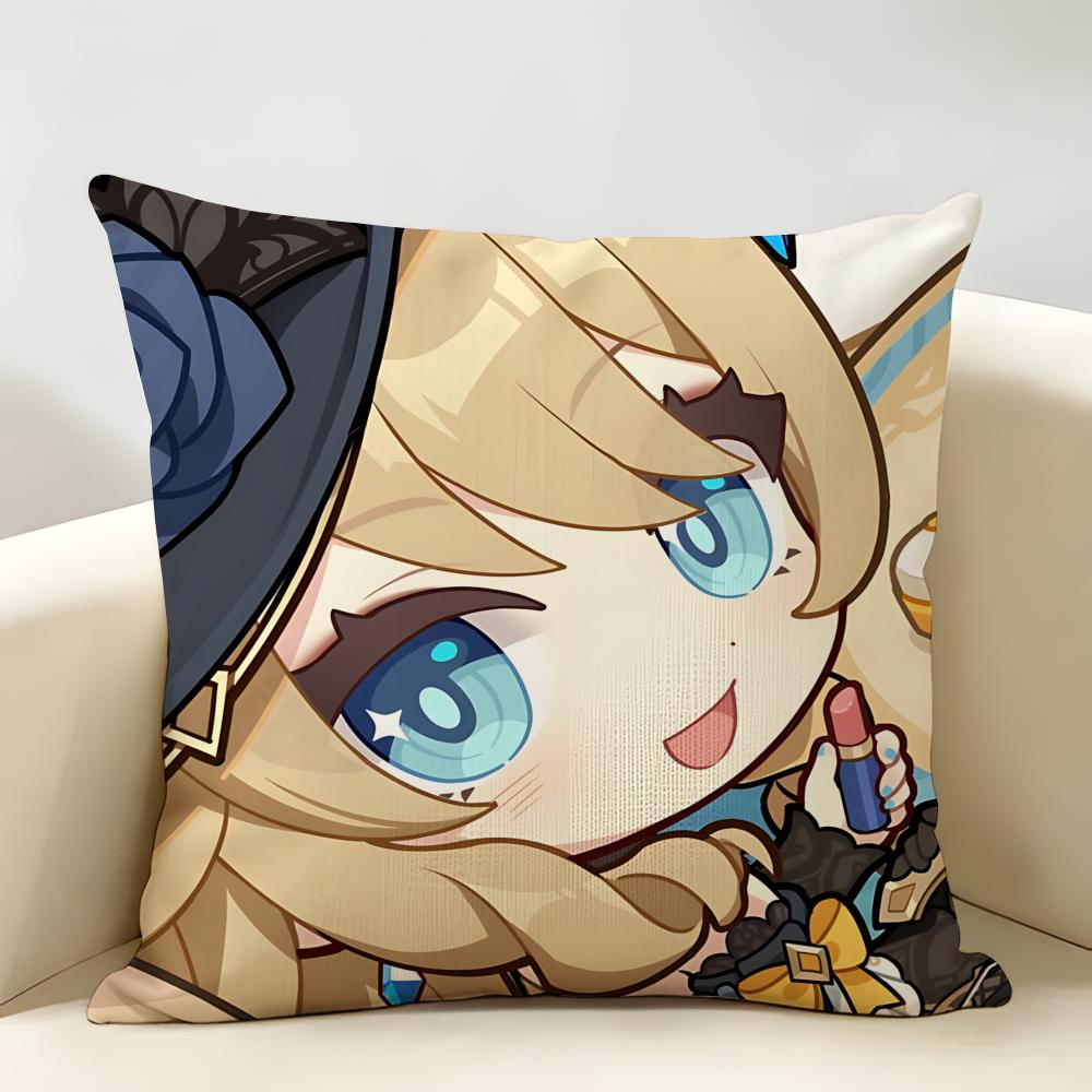 Navia Cute Genshin Impact Cushion Cover Natural Linen Organic Fabric DoubleSided Printing Room Sofa Decor Pillow Case