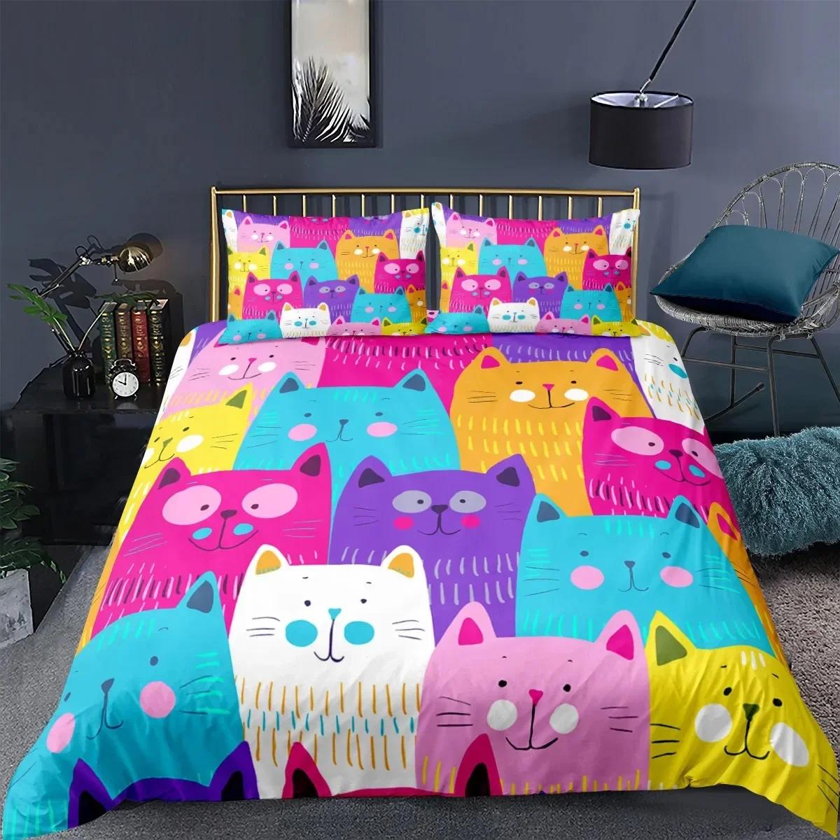 

Cute Black Cat Comfortable Duvet Quilt Cover Pillowcase Bedding Set Children Bedroom Decoration Home Textile EU Single 135x200cm