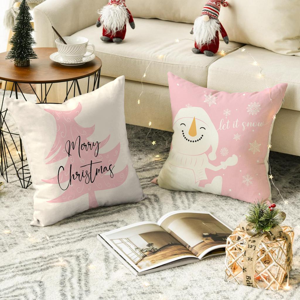 1Pc/4Pcs Christmas Pillow Cover, Christmas Tree Snowman Pillow Cover, Snowflake Christmas Cushion Cover (Without Pillow Core)