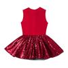 Girls Red Dress Round Neck Sleeveless Shiny Sequins Adorned Leotard Jumpsuit Performance Costume