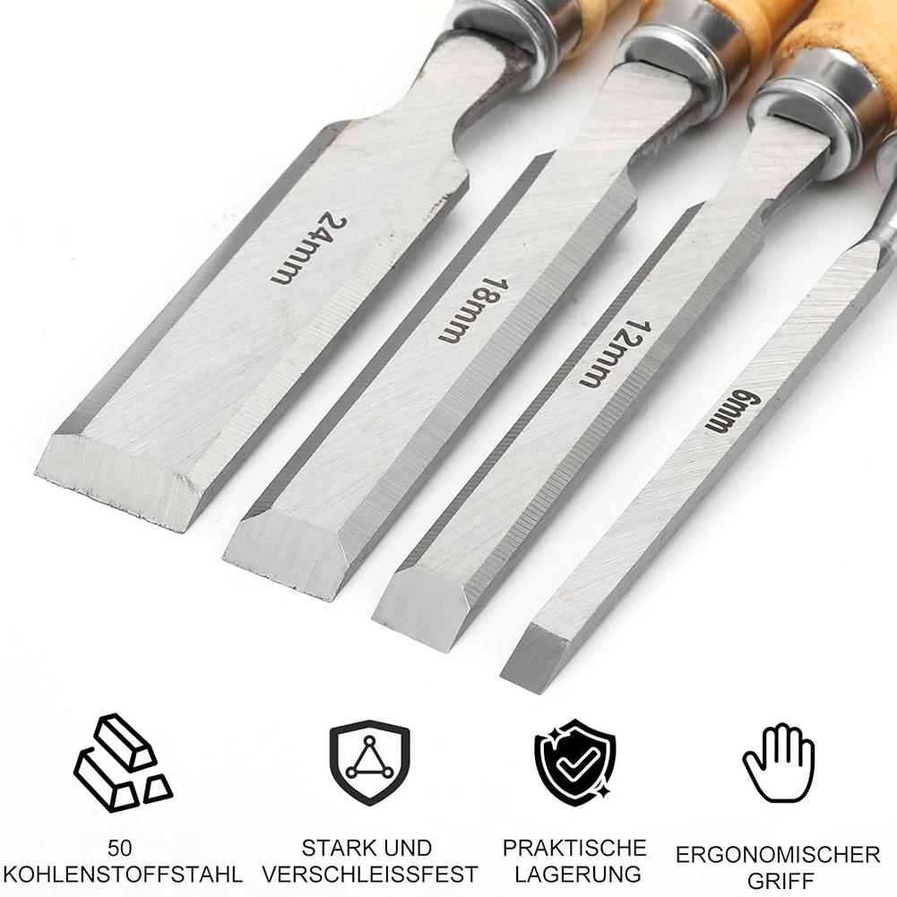 Chisel Set for Woodworking 4 Pcs with Thicker Blades Ready to Use Out of Box for Efficient Carving and Shaping