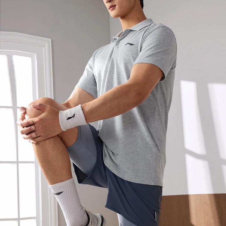 Li-Ning Fitness Series Solid Color Sports Polo Shirt Men Tops Floral-Grey APLT029-9