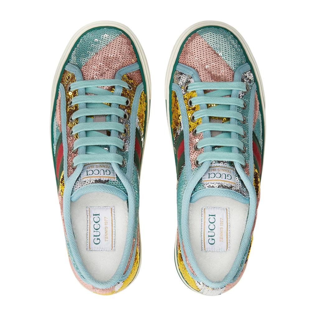 Gucci Womens Tennis 1977 'Sequin - Multi' (women's Sizes) Green / Silver / Multi-Color / Red / Gold Skate Shoes 652622 2MO10 8492