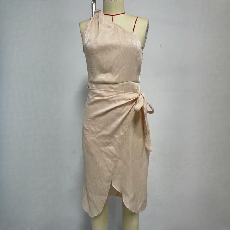 GMXIA Women's Summer Temperament Sexy Slant Shoulder Slim Dresses