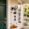Festive Entrance Hanging Bell Halloween Wall Decor, Matte Black Dead Branch Bat Silhouette Ornament Courtyard Decoration with Metal Bell, Easy Install