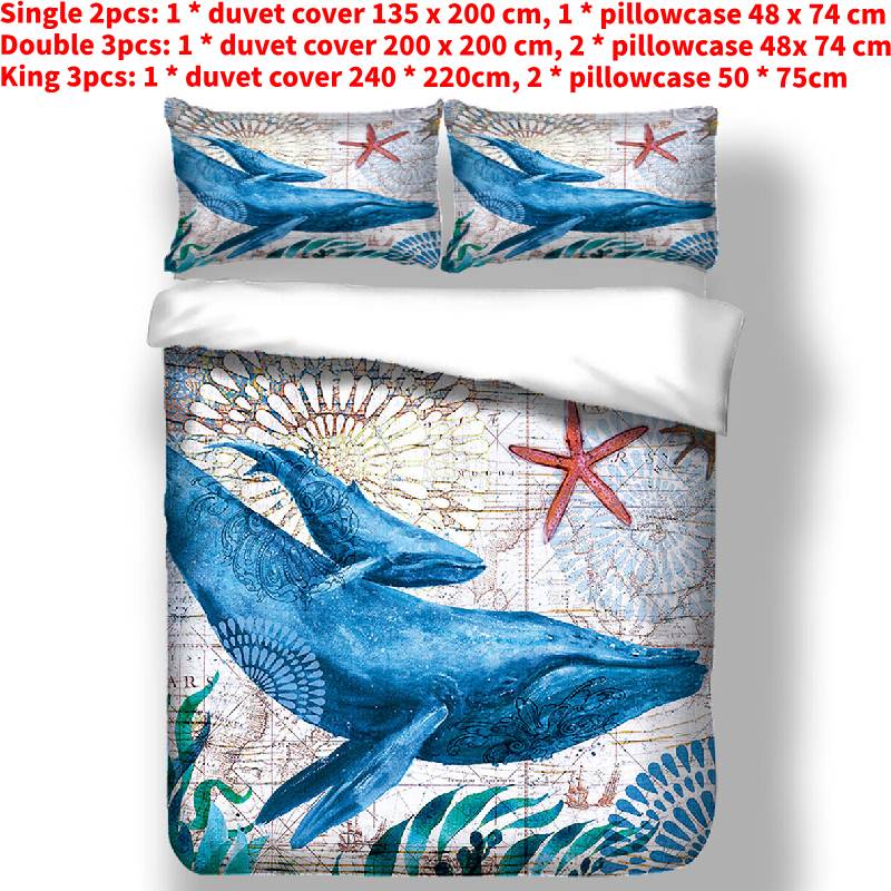 Pattern Whale Bedding Sets For Boys And Girlsmarine Animals Duvet Cover Set