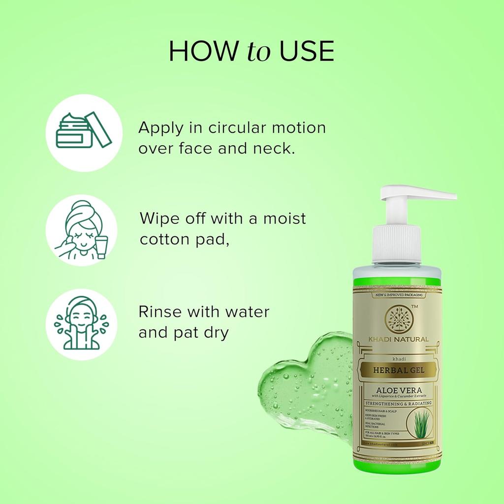 KHADI NATURAL Herbal Aloe Vera Gel 500 Ml With Dispenser Lightweight Non Sticky Daily Face And Body Hydrating Gel