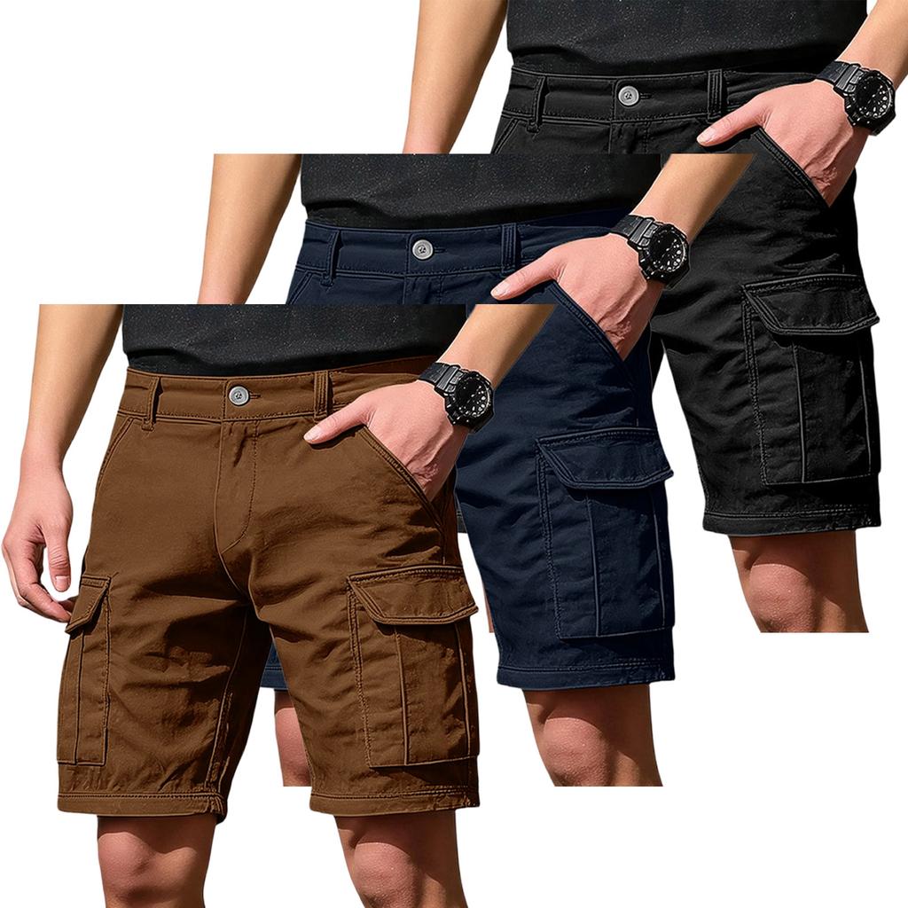 Men's Cargo Shorts 3-Pack with 6 Pockets, Button and Elastic Waist