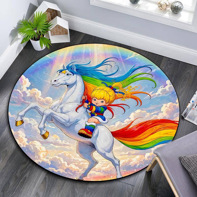 Rainbow Brite,Round Area Rug,Carpet Rug for Living Room Bedroom Sofa Playroom Decor,Non-slip Floor Mat