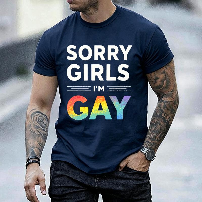 Unisexs Short Sleeve T Shirt Sorry Girls Im Gay Rainbow Graphic Tee Pride Lgbtq Casual Crew Neck Tops For Festival Daily Wear