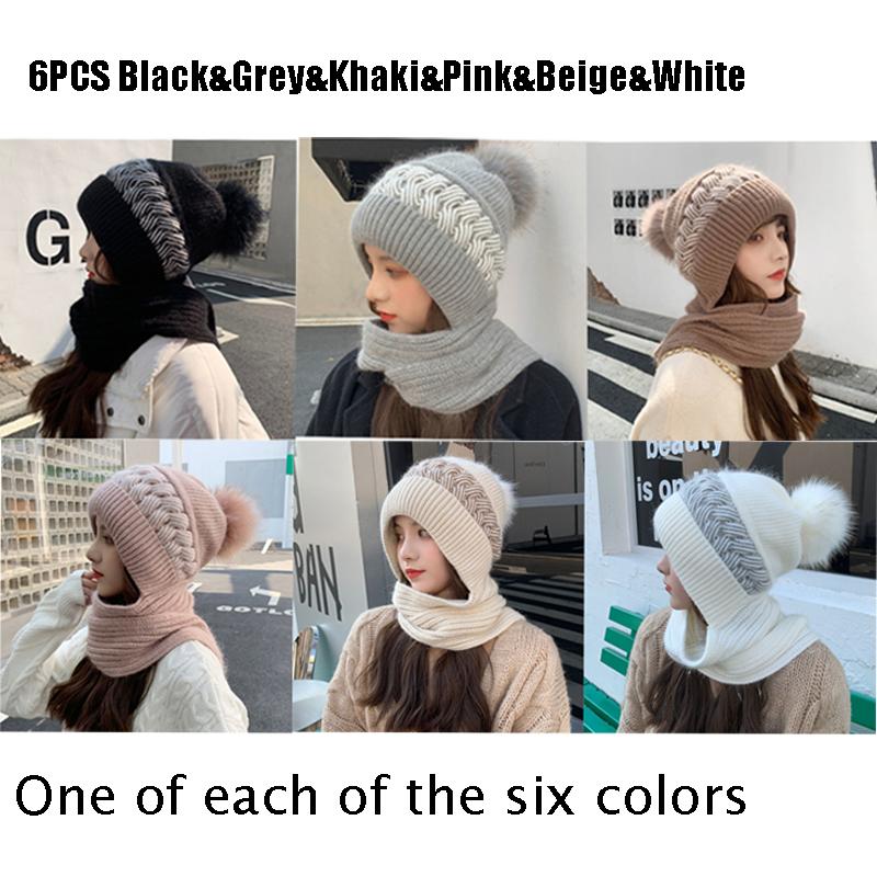 Women Knit Hat Winter Warm Fleece Lined Ear Neck Cover Windproof Scarf Integrated Beanie for Cold Weather Outdoor Activities