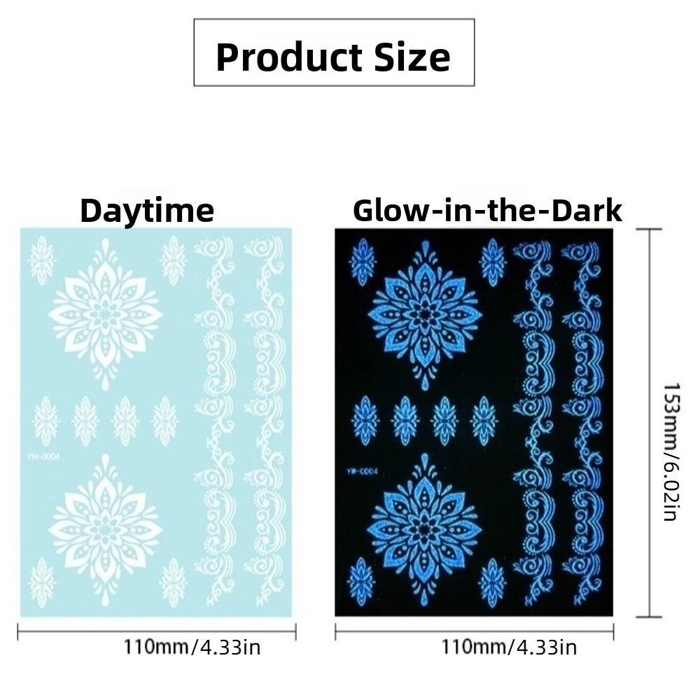 6 Sheets Lasting Mandala Temporary Tattoos Glow In the Dark Lace Fake Tattoos  Arm