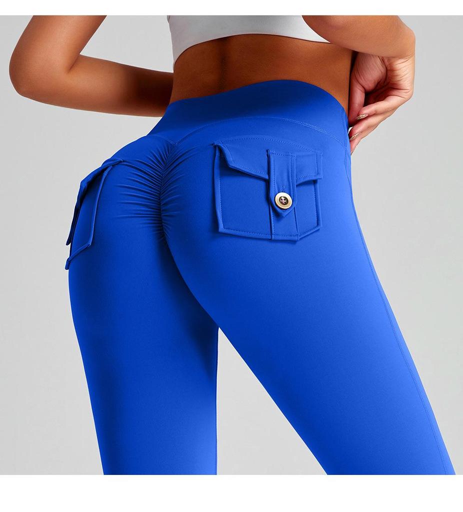 Women's Multi-Pocket Motorcycle Style Yoga Pants - Sportswear Elastic Tights for Running & Training