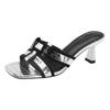 Temperament French Slippers Women's Sandals 2025 New Sandals Plaid Square Heel High Heels One-word