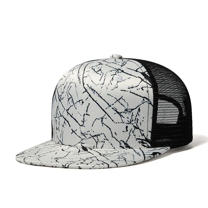 Gorra de Béisbol de Borde Plano Estilo Urbano Hip Hop Malla Transpirable Primavera y Verano Playa Sombrero de Sol con Estampado Digital de Palmera