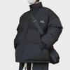 Men's Winter Black Embroidered Cotton Jacket: Thick, Soft, Stand-Up Collar, Loose-Fit.