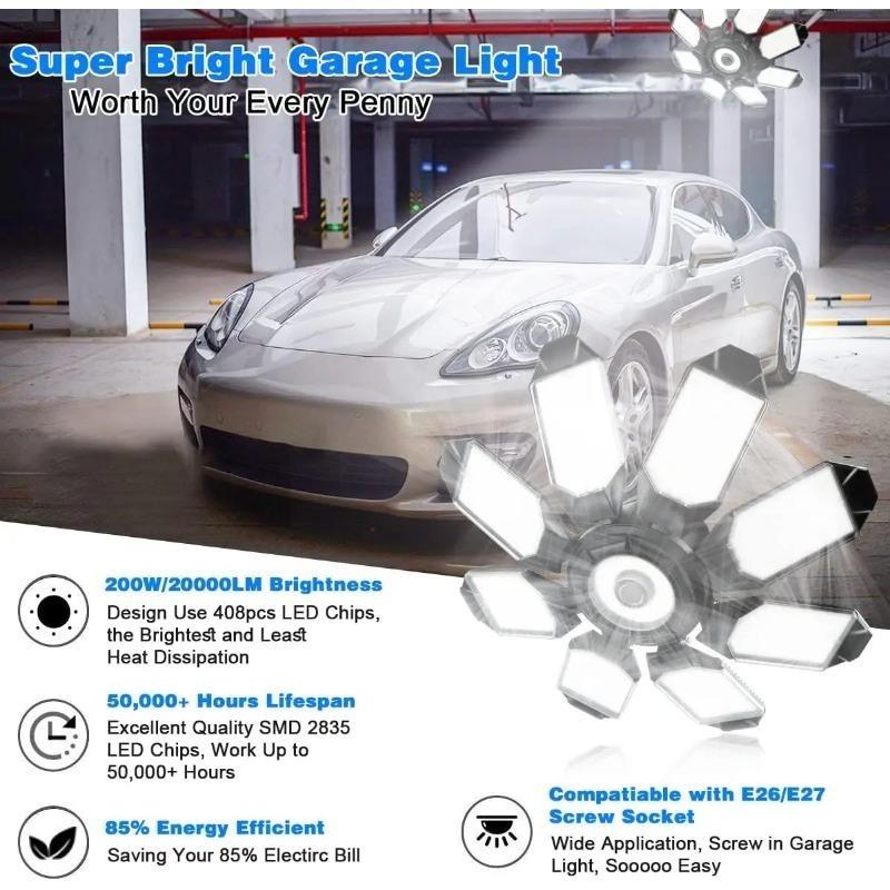 Deformable LED Garage Light, 6/8 Adjustable Panels LED Ceiling Light, Shop Workshop Warehouse High Brightness LED Lighting