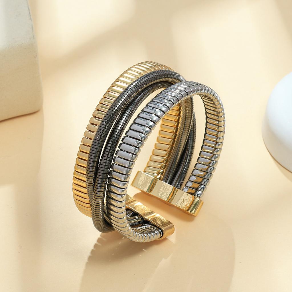 European and American fashion hip hop punk elastic bracelet wide version cross vertical stripe snake bone chain open bracelet women
