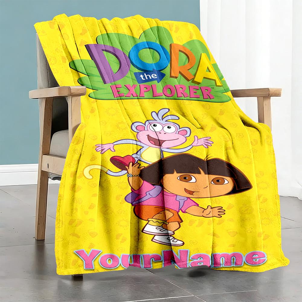 Dora Explorer Customize Your Name Blanket Multi-purpose Customizable Blanket Durable Comfort Throw For Sofa Nap Seaside Bed Four Seasons Universal