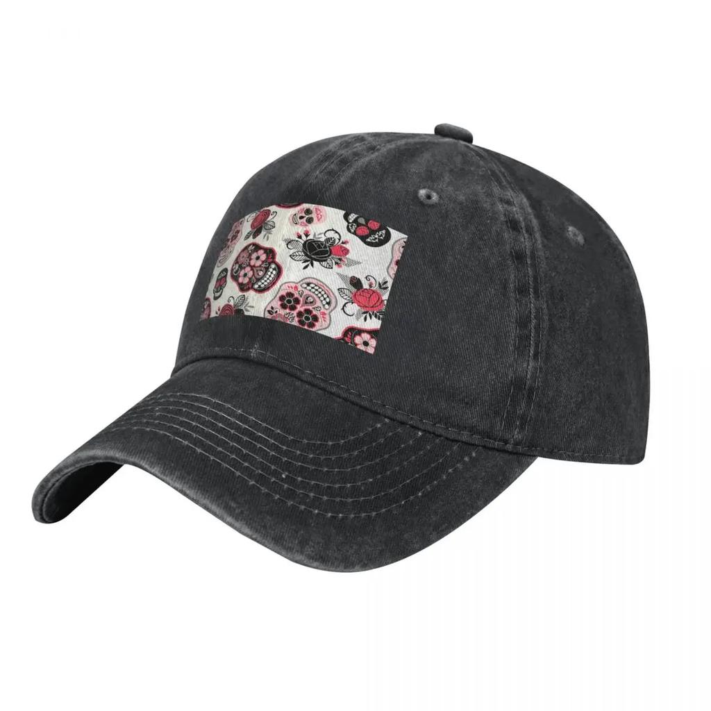 Day Of The Dead Skulls And Roses Baseball Caps Snapback Denim Fabric Hats Casquette Streetwear Baseball Cowboy Hat for Unisex