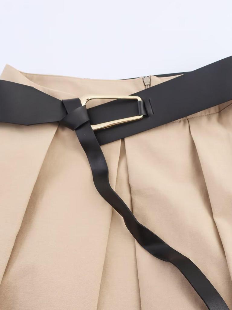 Autumn 2025 Women's Pleated Cloak Midi Skirt with Belt
