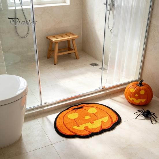 Durable Fade-resistant Rug Halloween Bathroom Rug, Spider Web Bath Mat, Gothic Pumpkin Lantern High-definition Printed Carpet Non-Slip Area for Front