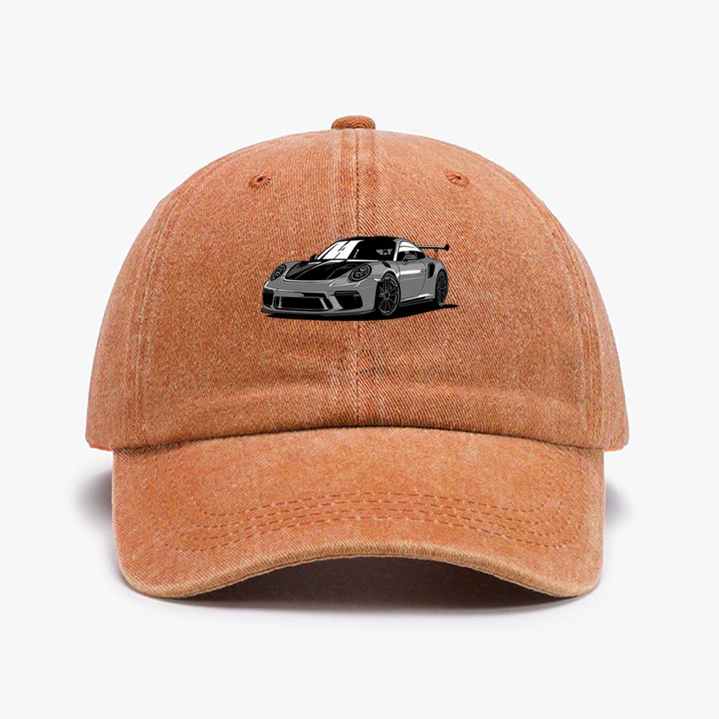 1pc "Porsche" Printed Baseball Cap Unisex Retro Washed Distressed Sun Hat Outdoor Fashion Accessory Hat for Men & Women