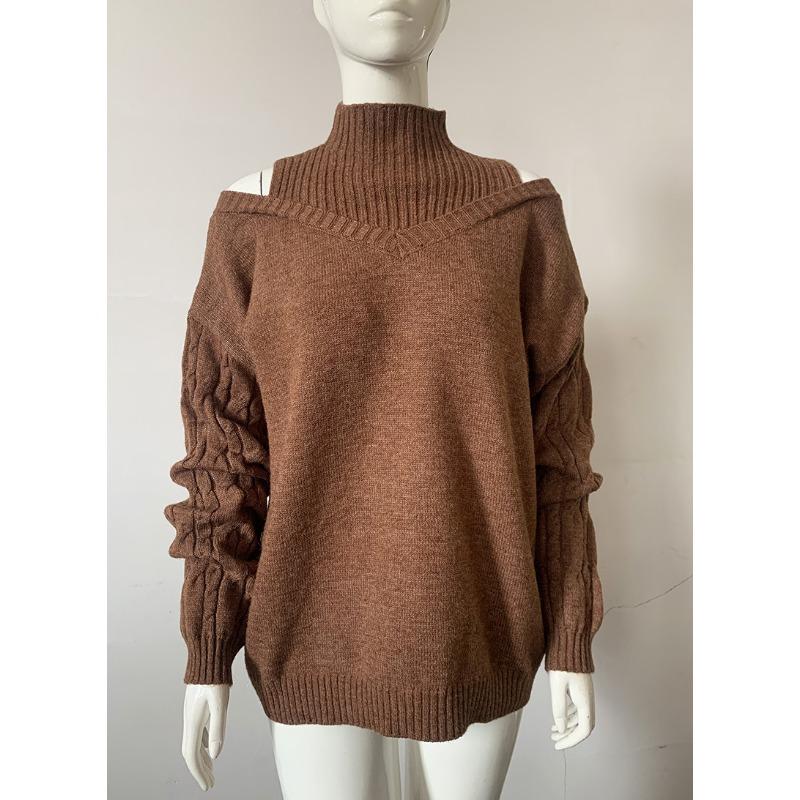 Autumn and Winter Women's Strapless High Neck Loose Large Version of The Knitted Sweater
