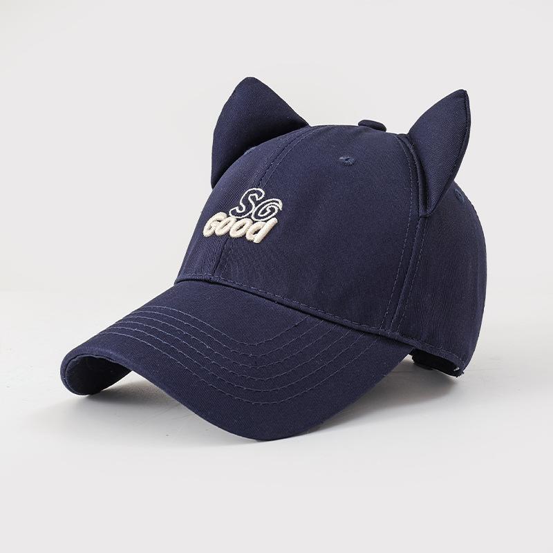Spring and summer hat women's cute sweet cat ears baseball cap high quality letter embroidered big head circumference cap