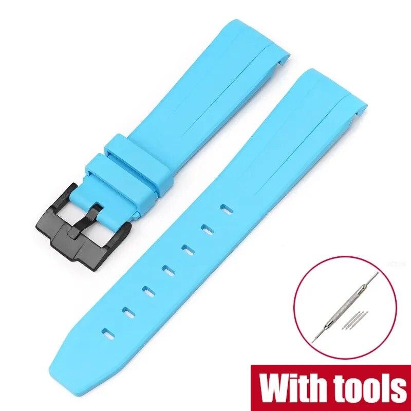 20mm Fluoro Rubber Strap for Rolex Daytona Curved End Sport Waterproof FKM Watch Band for Omega X Swatch Moonswatch with Tools