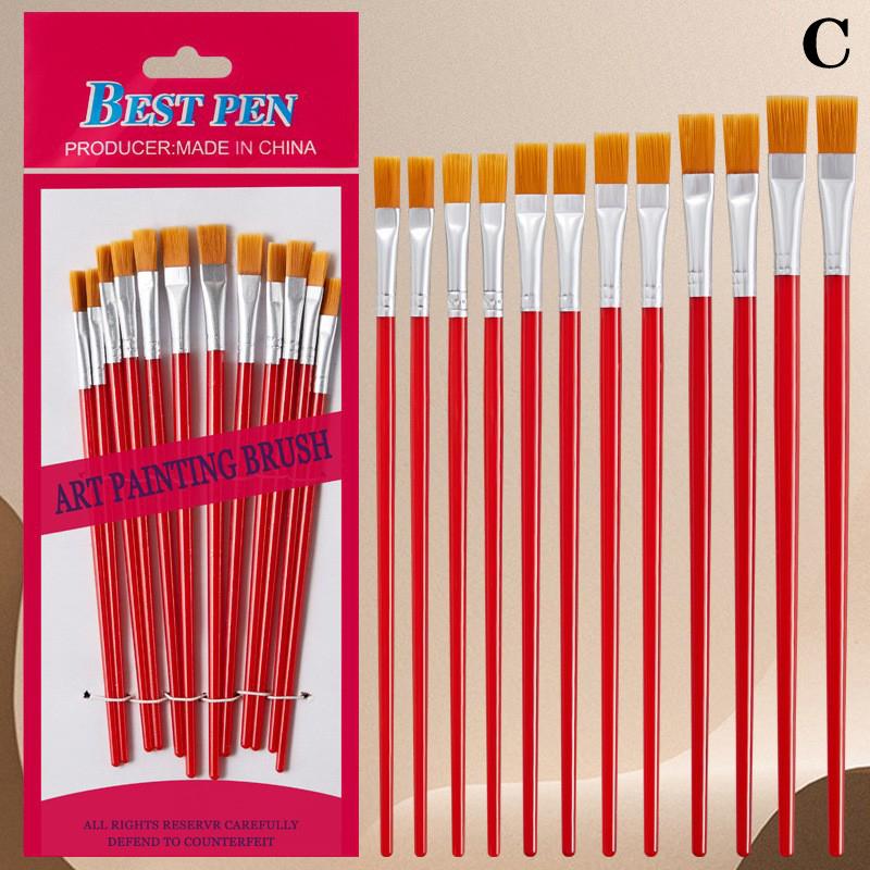 12 Pcs Painting Brushes Set Art Round Flat Hair Nylon Hair Paint Brush Pen For Oil Acrylic Watercolor School Art Supplies