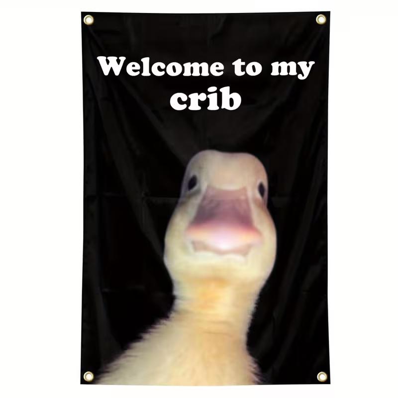 2D Duck Meme Flag Backdrop Cloth Funny Welcome Sign Party Banner