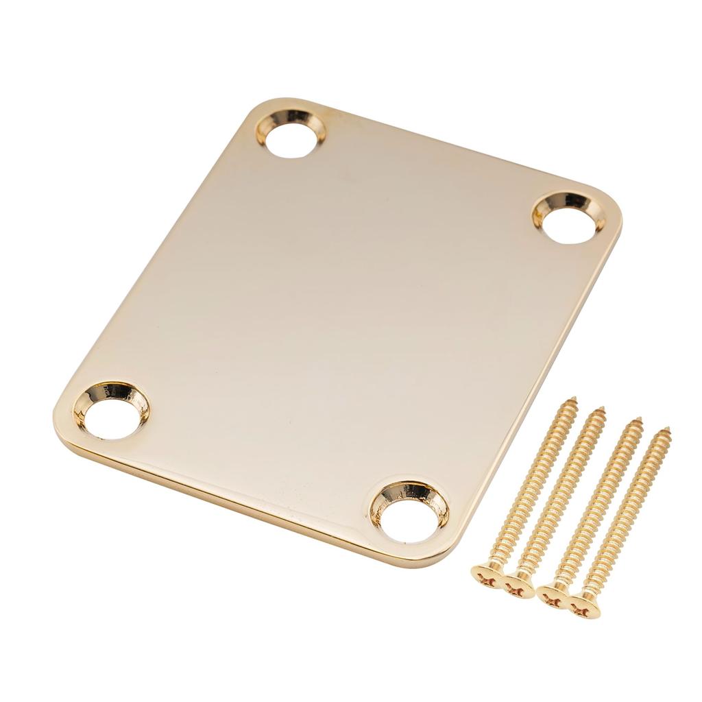 Musiclily Pro Guitar Neck Plate, Steel, 4-Point Fastening, for Electric Guitars and Basses, Gold