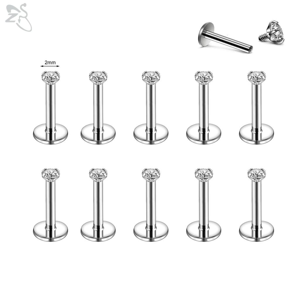AOEDEJ 10Pcs/Lot Gold Color 16/18G Stainless Steel Labret Lip Stud Set 2/3/4/5/6MM CZ Crystal Helix Cartilage Tragus Piercings