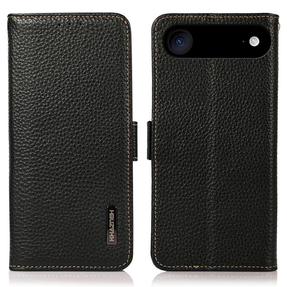 KHAZNEH for iPhone 17 Air Phone Case RFID Blocking Wallet Litchi Texture Genuine Cow Leather Cover